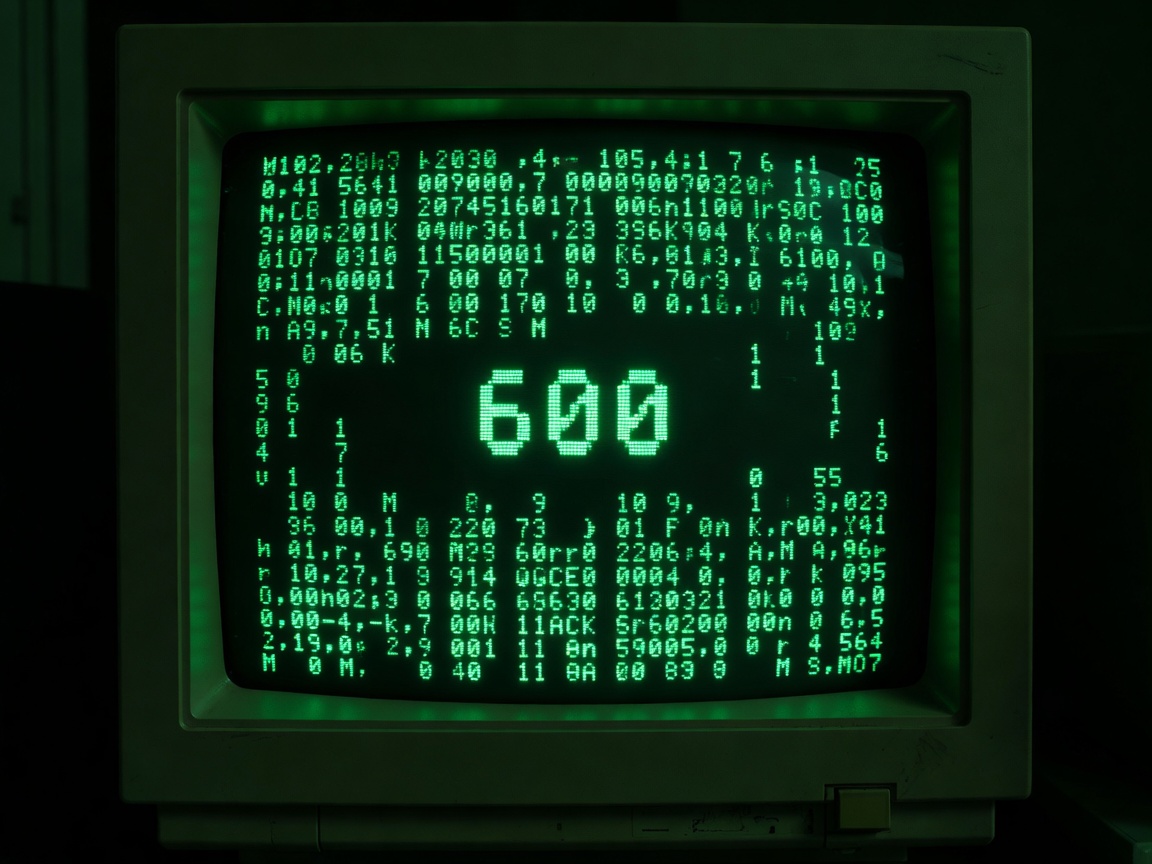 A glowing green phosphor CRT monitor displaying text