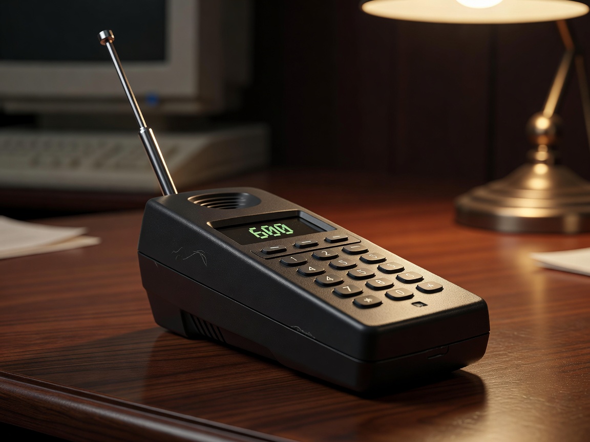 An early cellular telephone with a long antenna